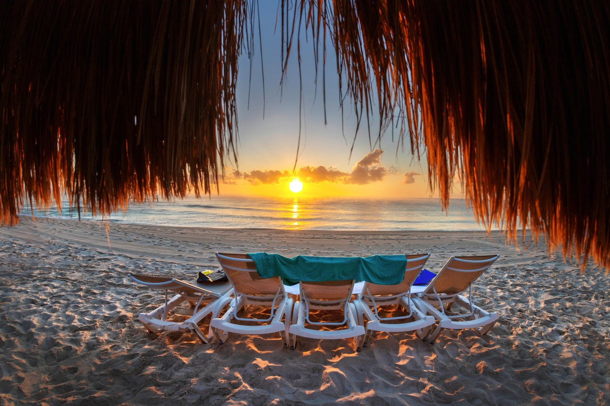 Sunrise Over an Empty Beach on the Caribbean Coast of Mexico