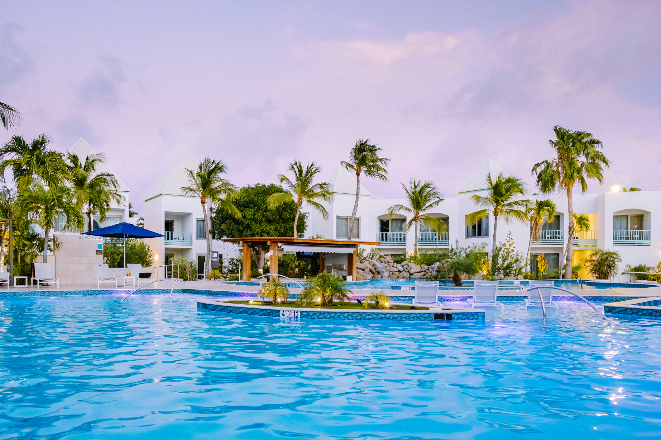 Luxury resort with swimming pool near Palm Beach Aruba Caribbean