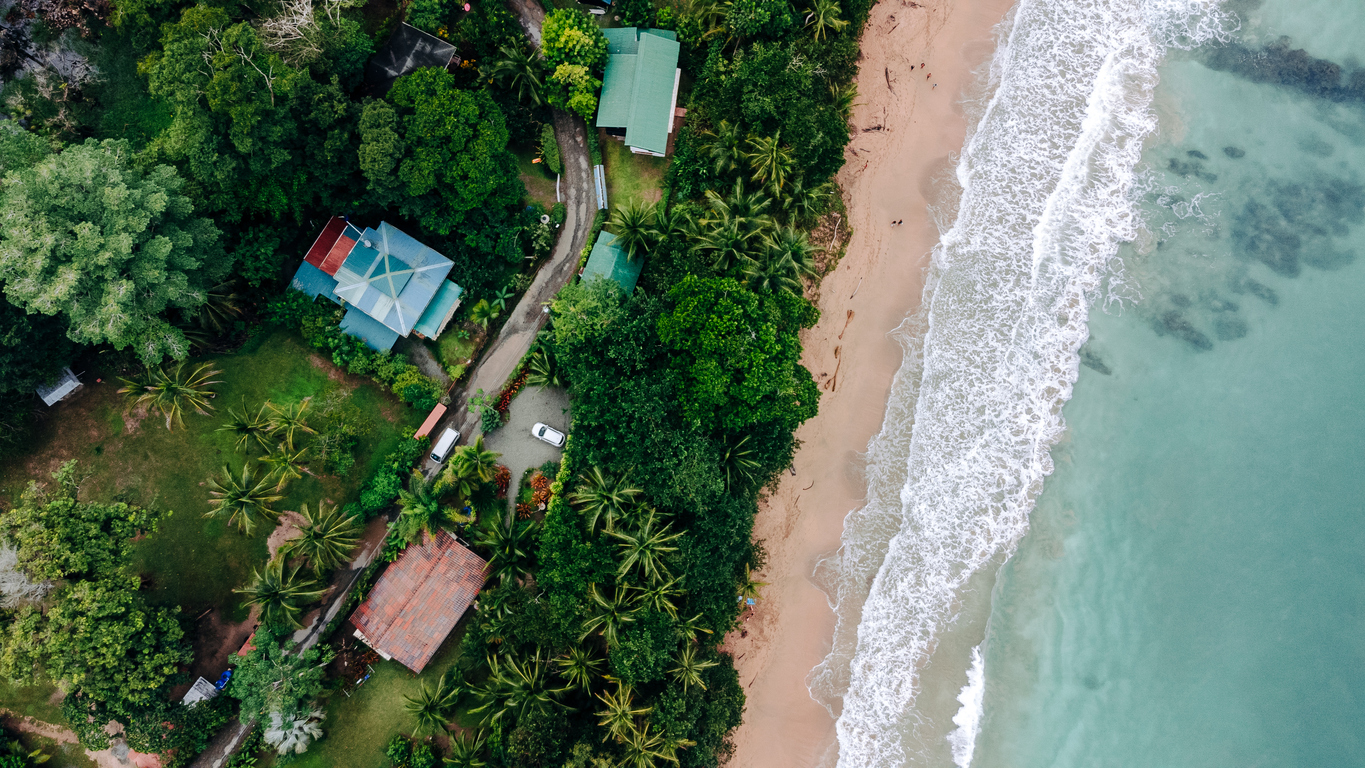 Aerial view of punta uva, Puerto Viejo, Costa Rica