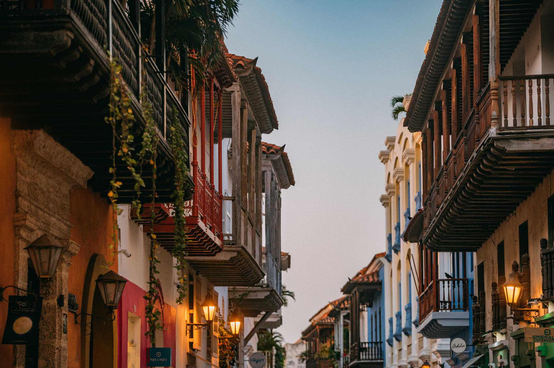 Colonial balconies in Cartagena de Indias, Colombia