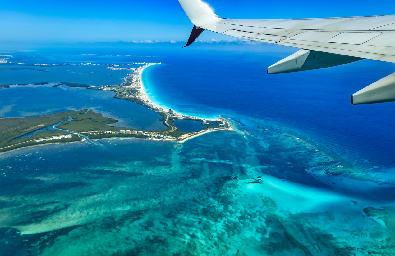 Cancun as seen from an airplane window