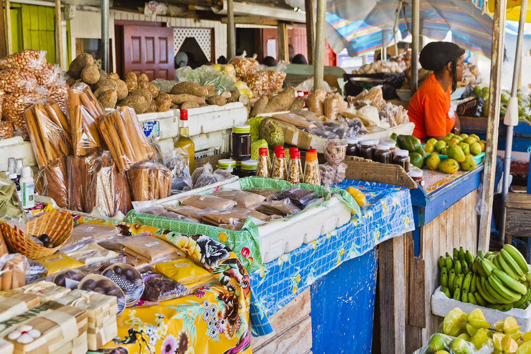 local food displays and stalls in Grenada