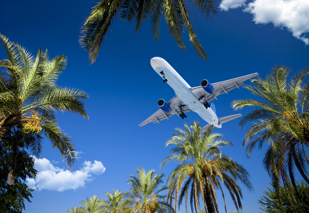 a plane hovering in the Grenadan sky