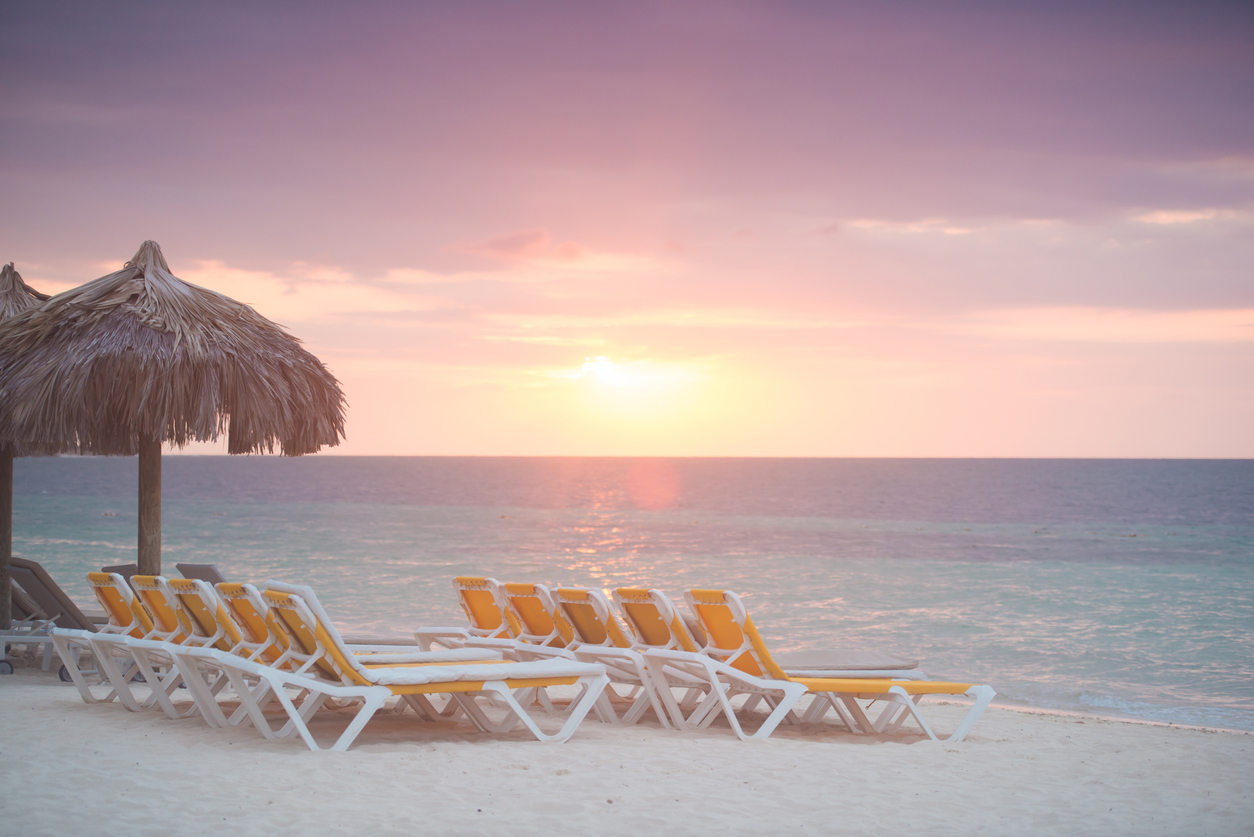 Caribbean beach at sunset
