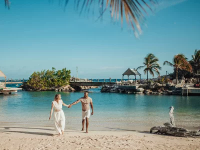 honeymooning couple by the beach