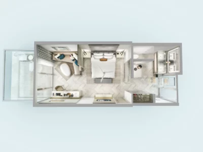 cross section 1 bedroom, premium bedding, pillowtop beds, minibar