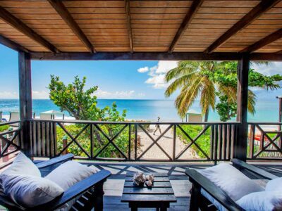 sunset at the lounge area in an Antiguan beach