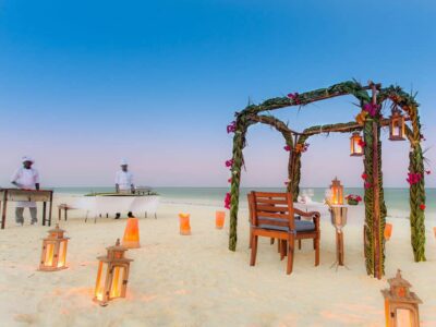 beach wedding set up in Kisiwa Beach in Zanzibar
